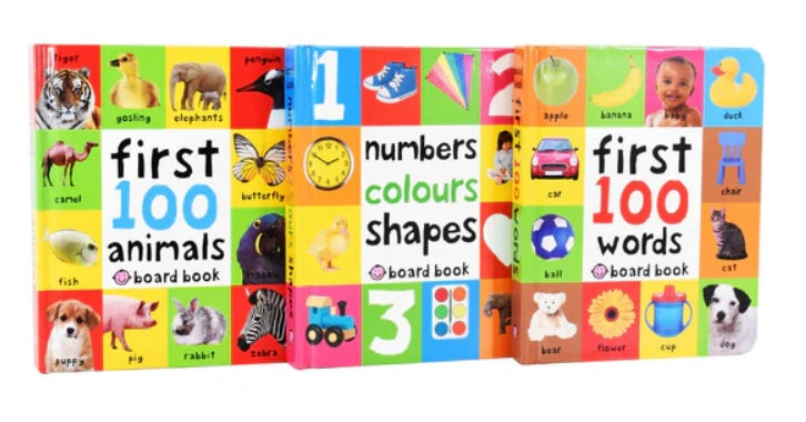 First 100 Words, Animals and Numbers 3 Board Books Box Set (3 Books 厚紙板書)